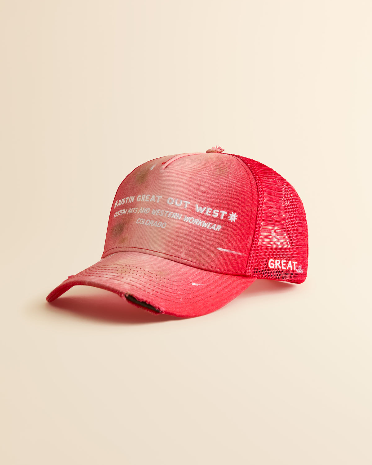 Hand Distressed Out West Mesh Trucker Cap