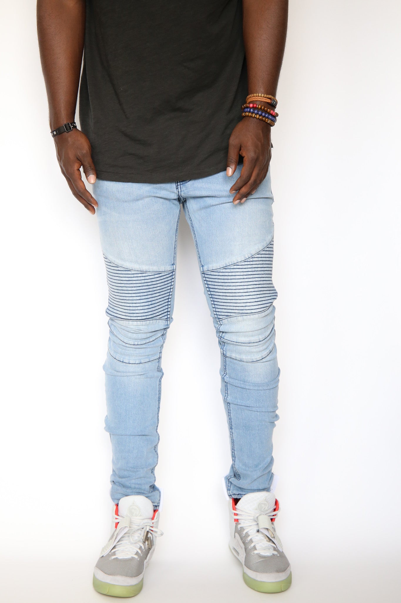 Slim Fit Auto-Taper Biker Jeans (Light Wash)