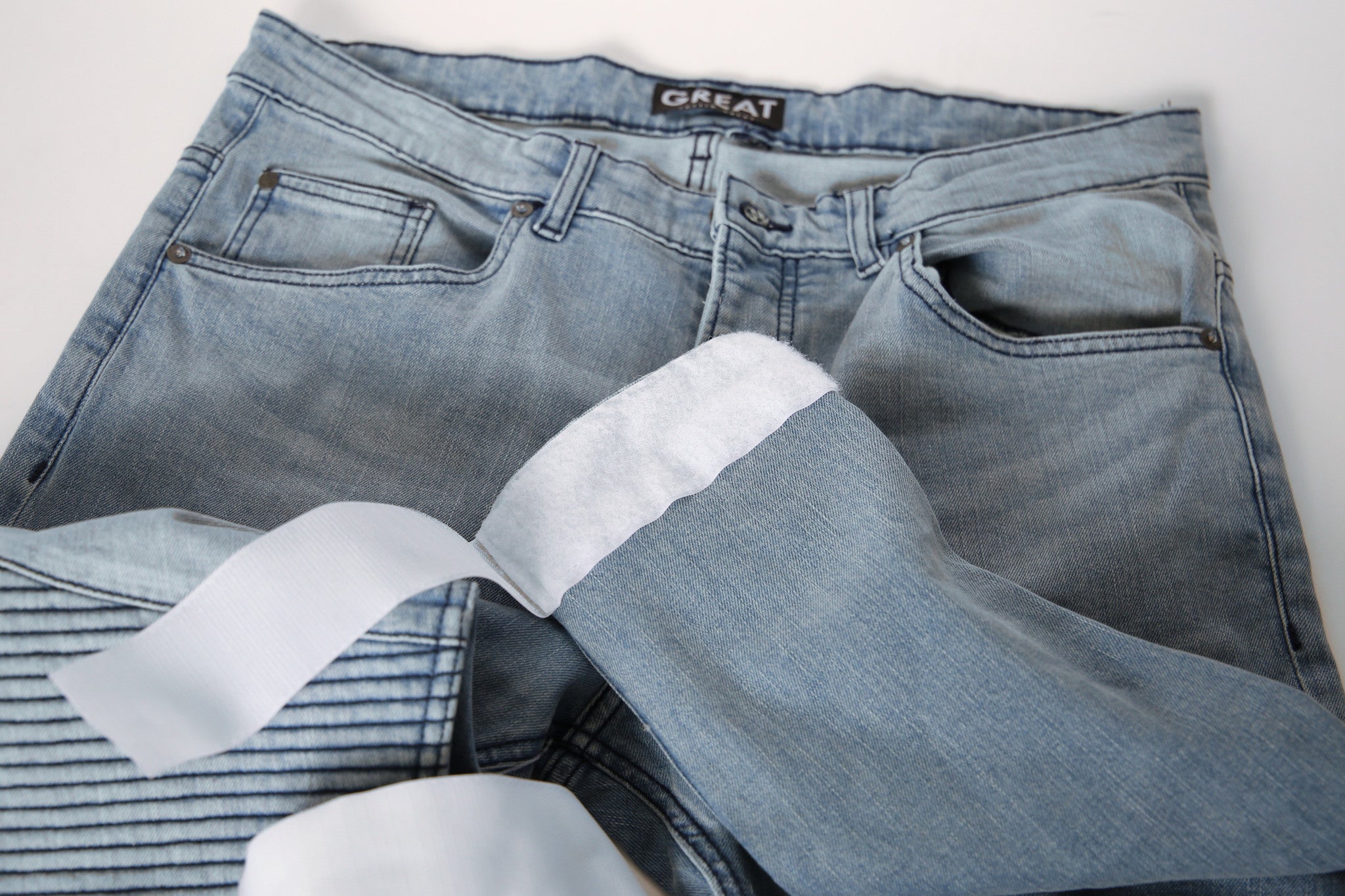 Slim Fit Auto-Taper Biker Jeans (Light Wash)
