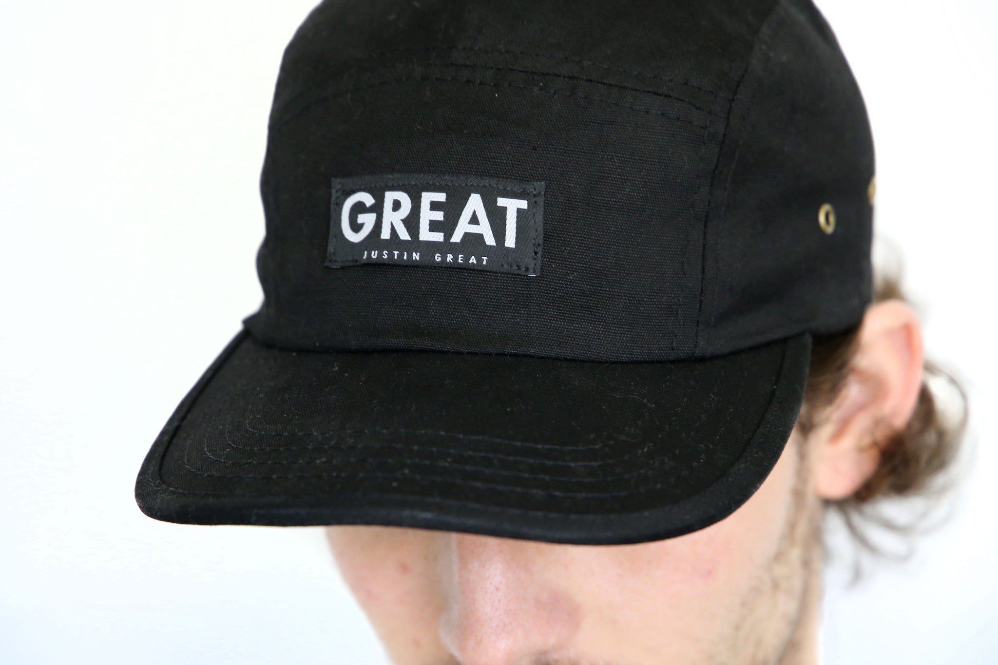 Canvas Five Panel Strapback Hat - Black