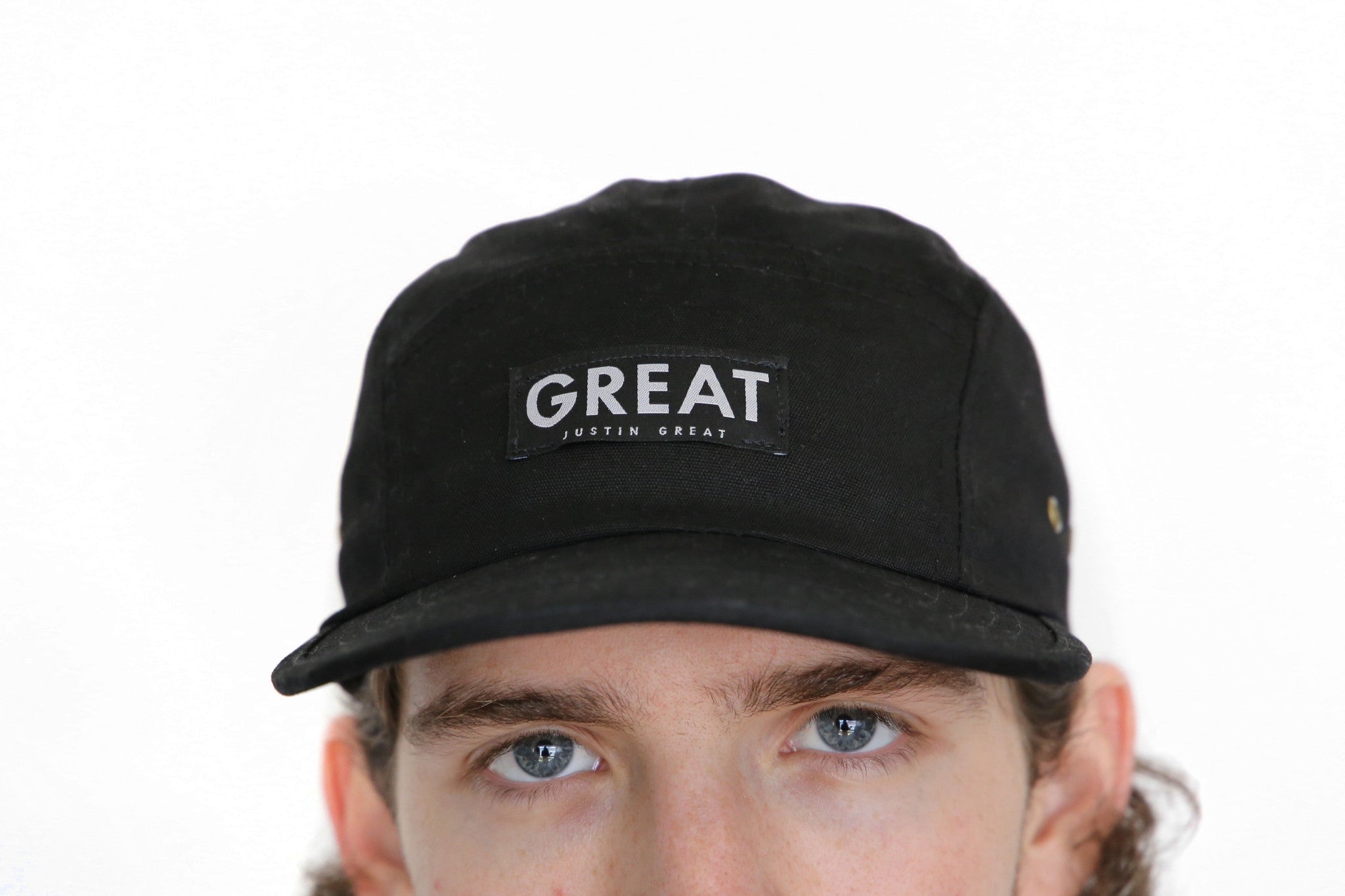 Canvas Five Panel Strapback Hat - Black