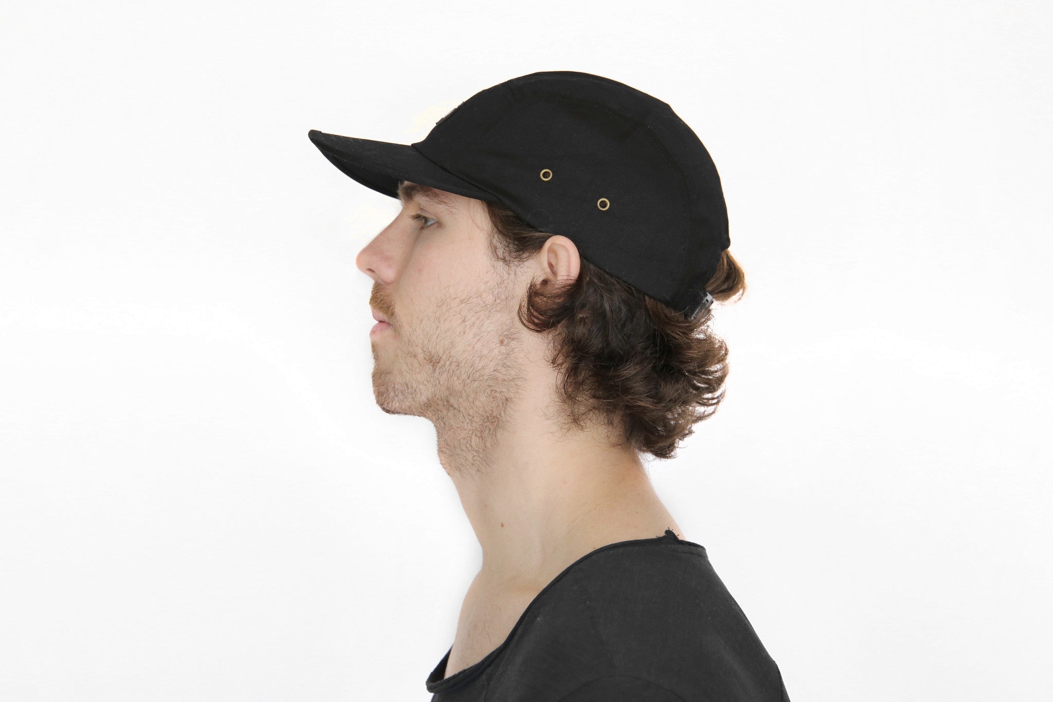 Canvas Five Panel Strapback Hat - Black