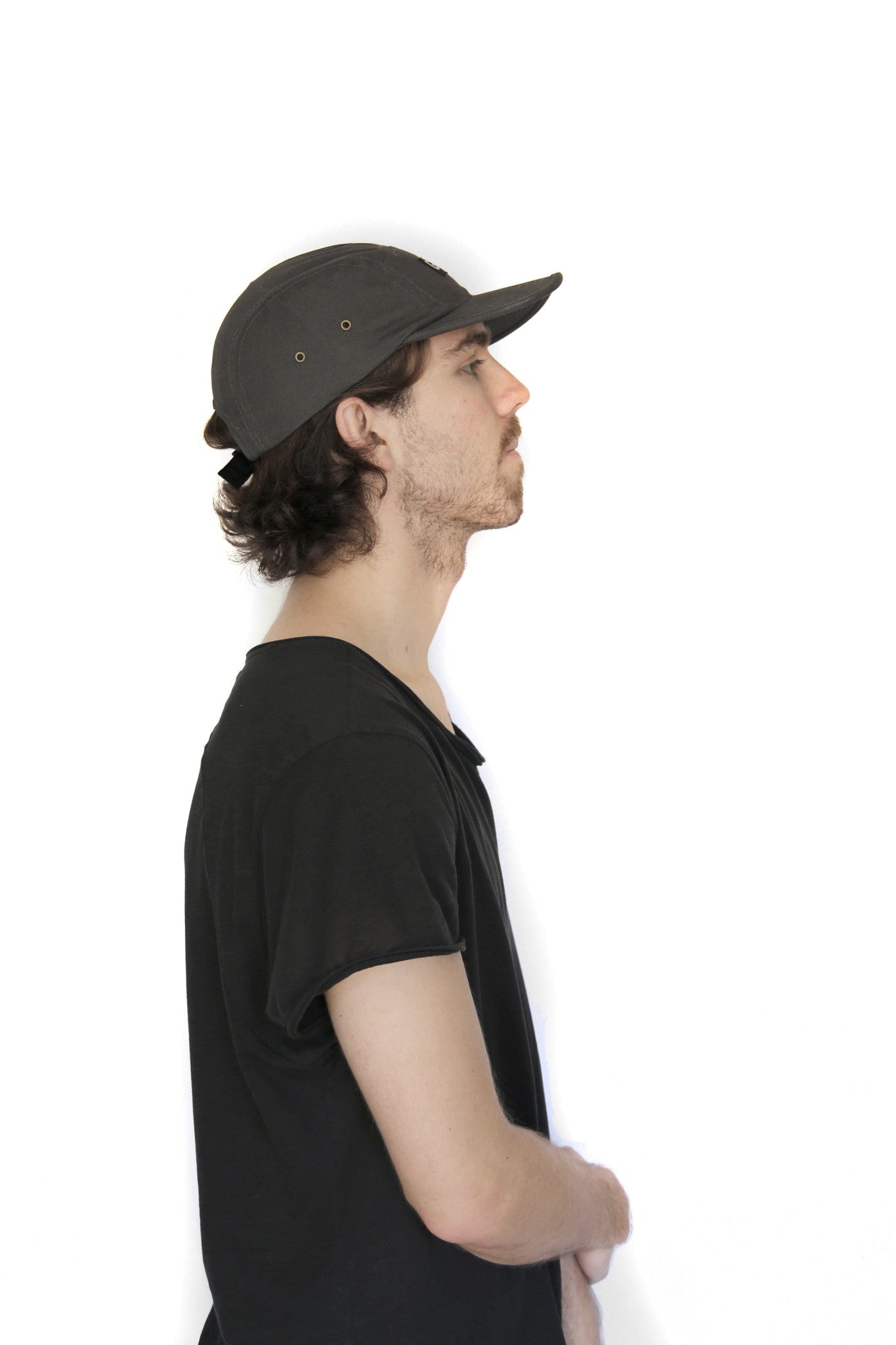 Canvas Five Panel Strapback Hat - Grey