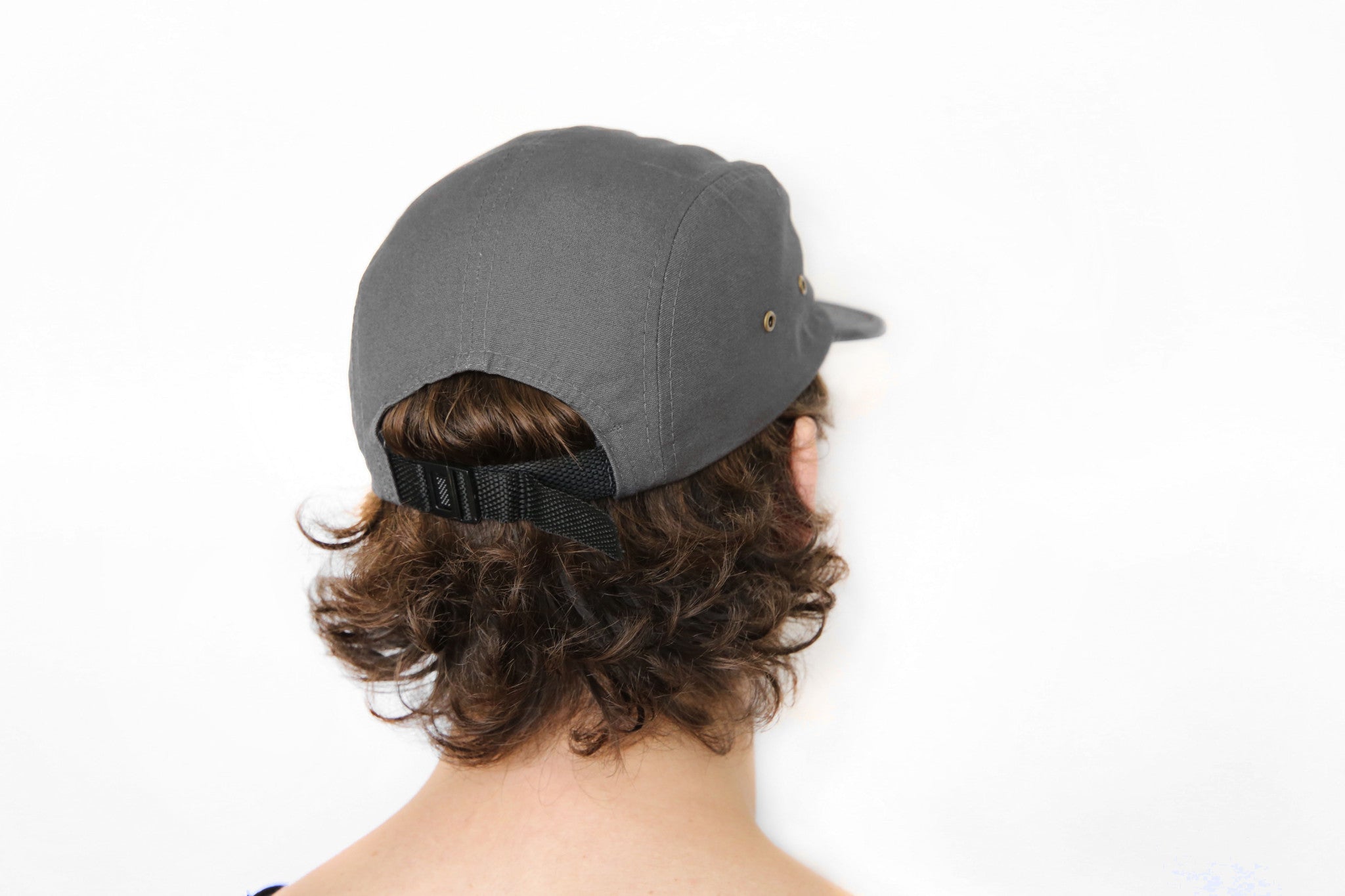 Canvas Five Panel Strapback Hat - Grey