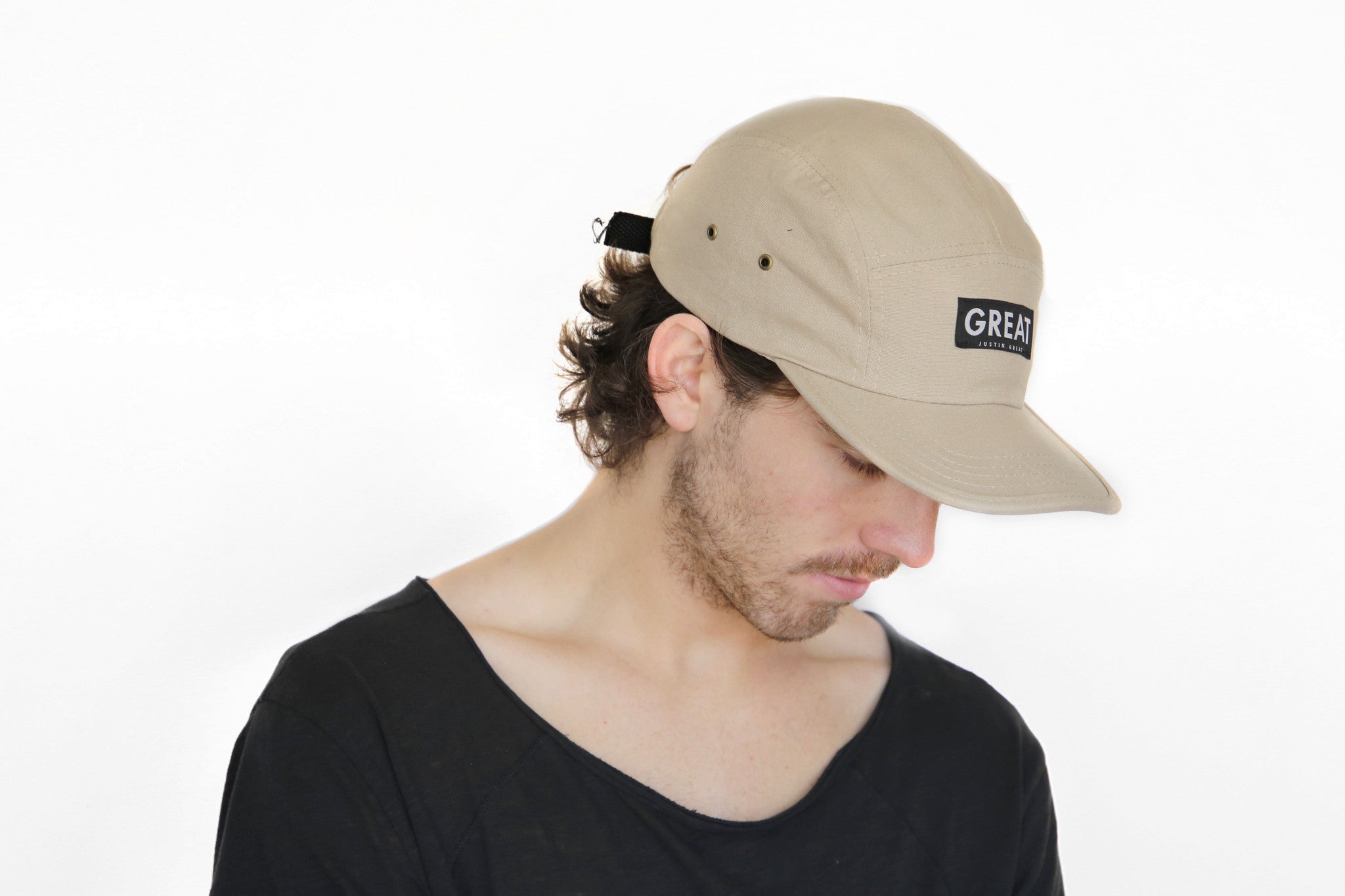 Canvas Five Panel Strapback Hat - Khaki