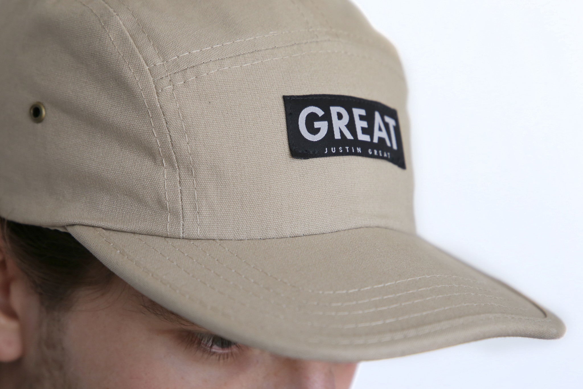 Canvas Five Panel Strapback Hat - Khaki