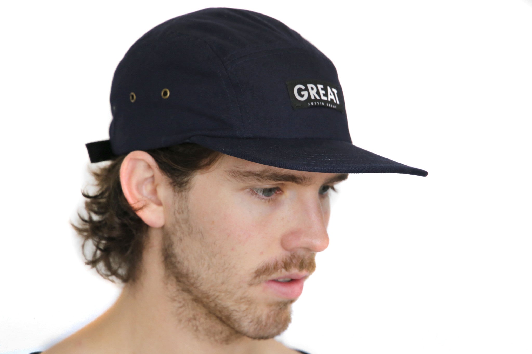 Canvas Five Panel Strapback Hat - Navy