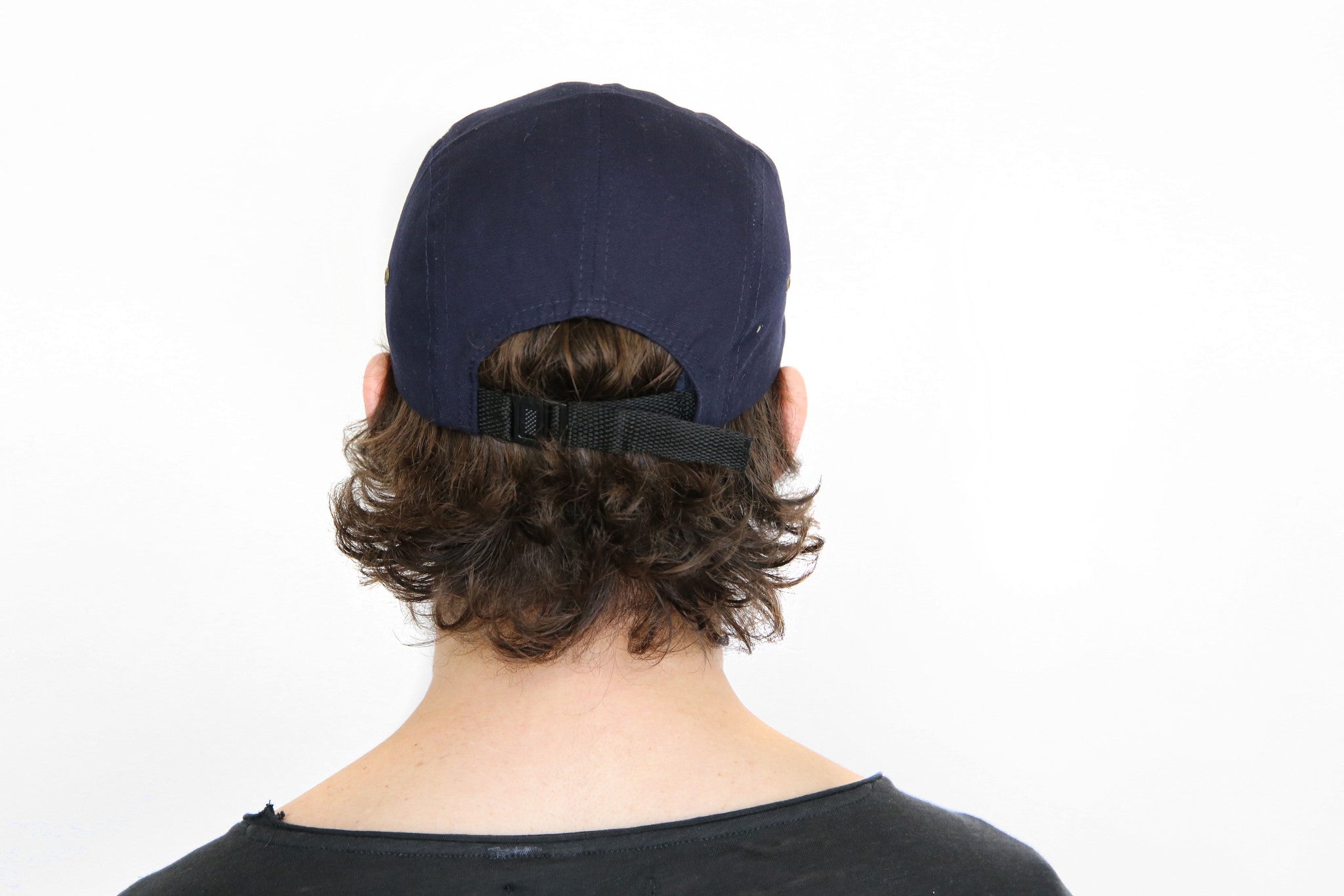 Canvas Five Panel Strapback Hat - Navy