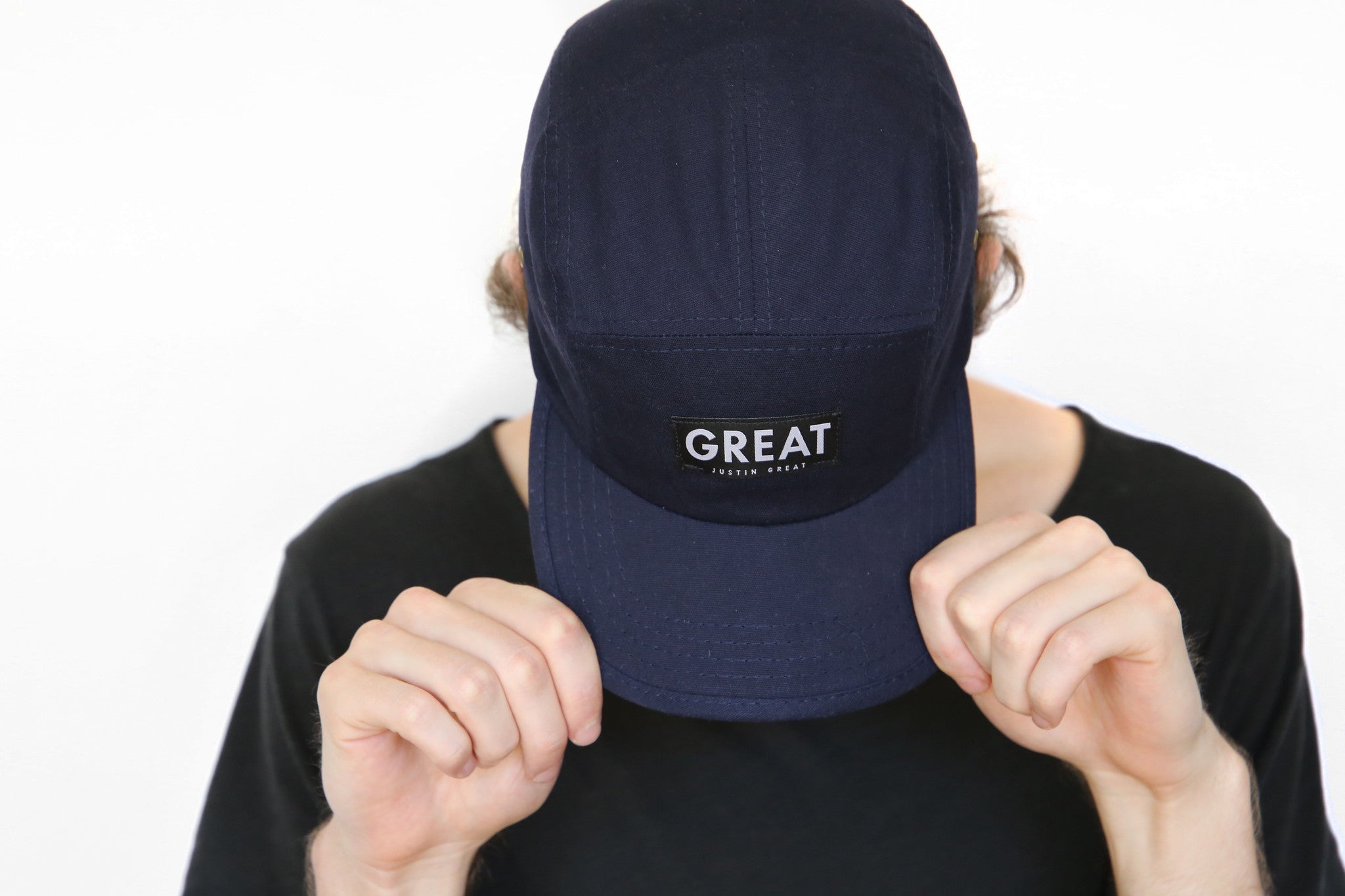 Canvas Five Panel Strapback Hat - Navy