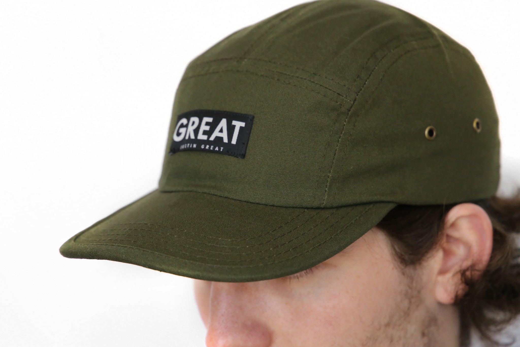 Canvas Five Panel Strapback Hat - Olive