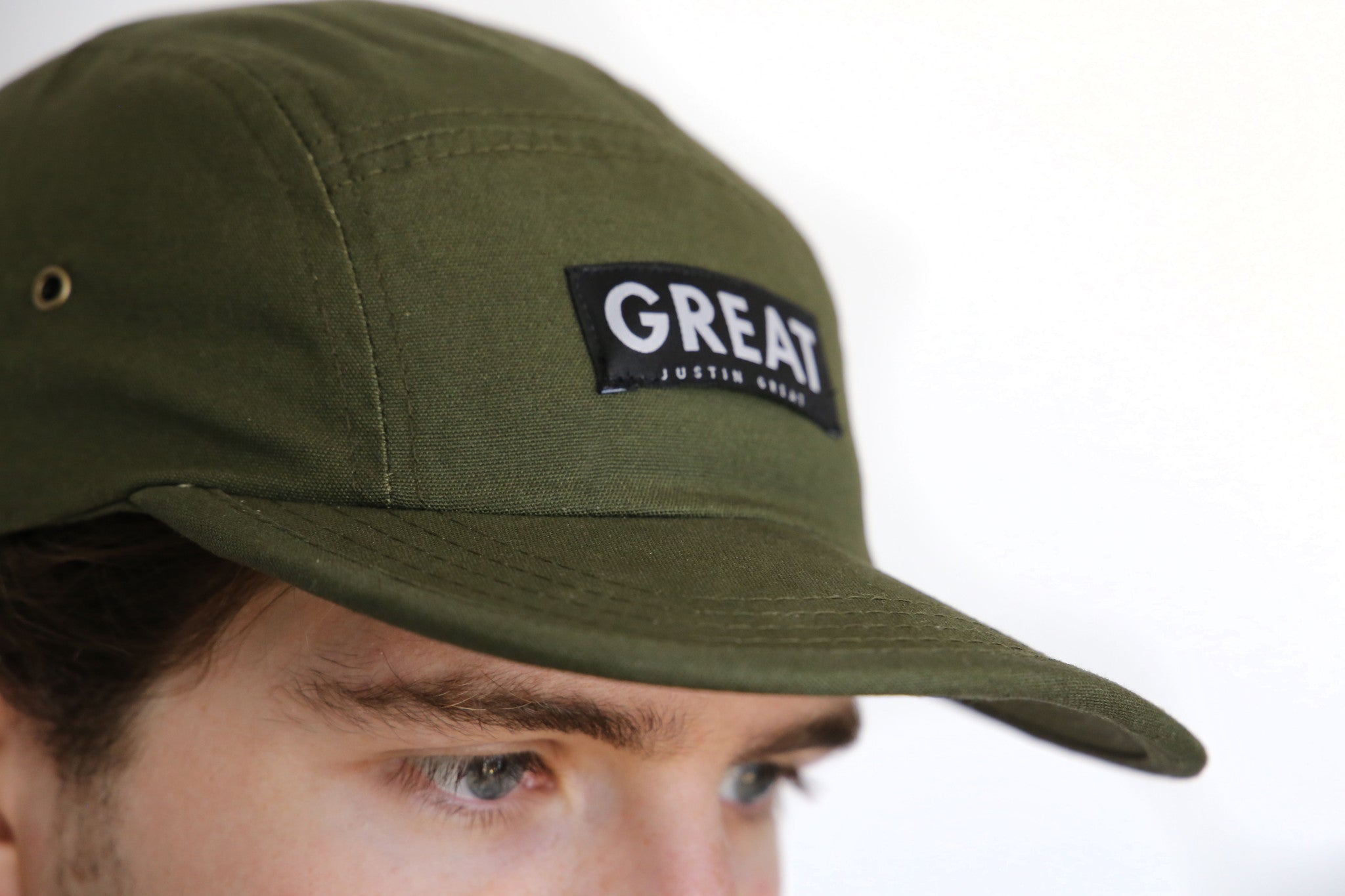 Canvas Five Panel Strapback Hat - Olive