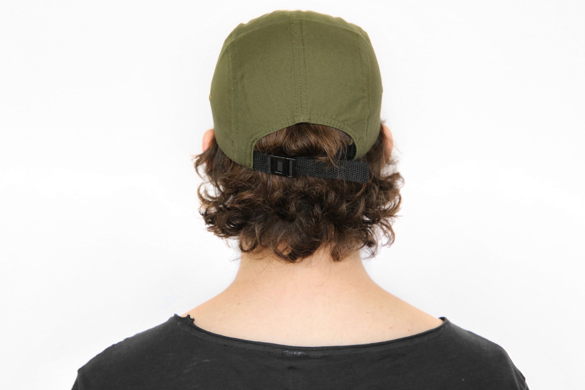 Canvas Five Panel Strapback Hat - Olive