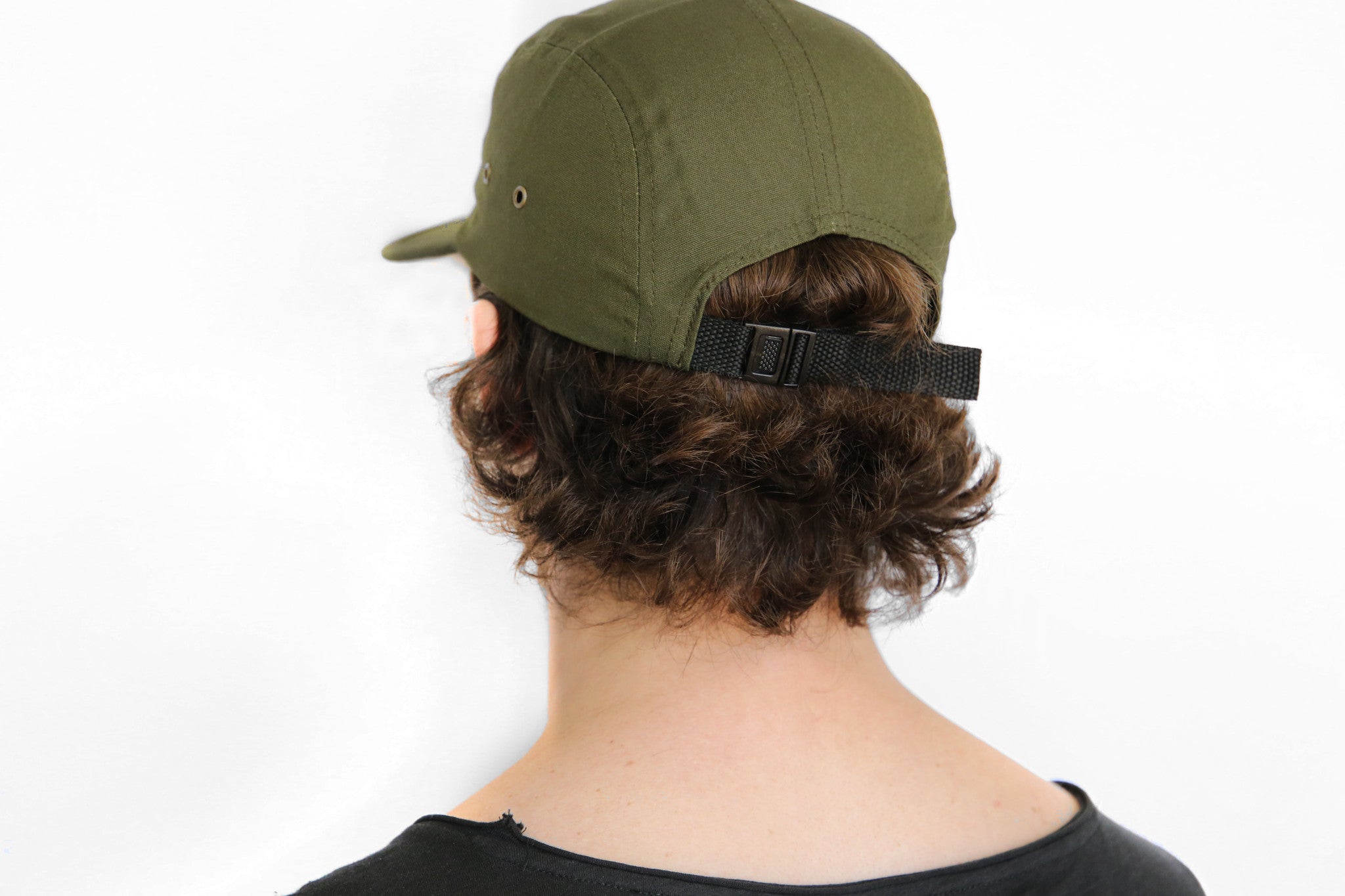 Canvas Five Panel Strapback Hat - Olive