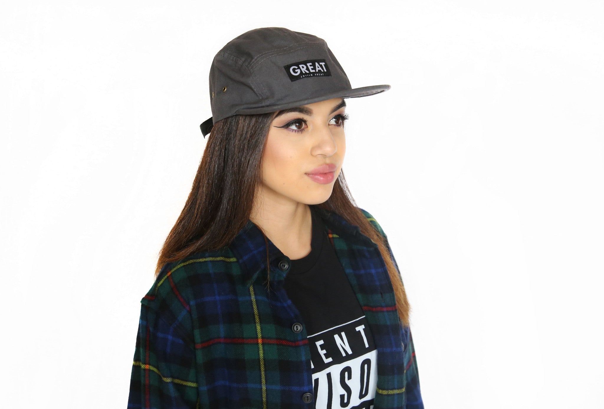 Canvas Five Panel Strapback Hat - Grey