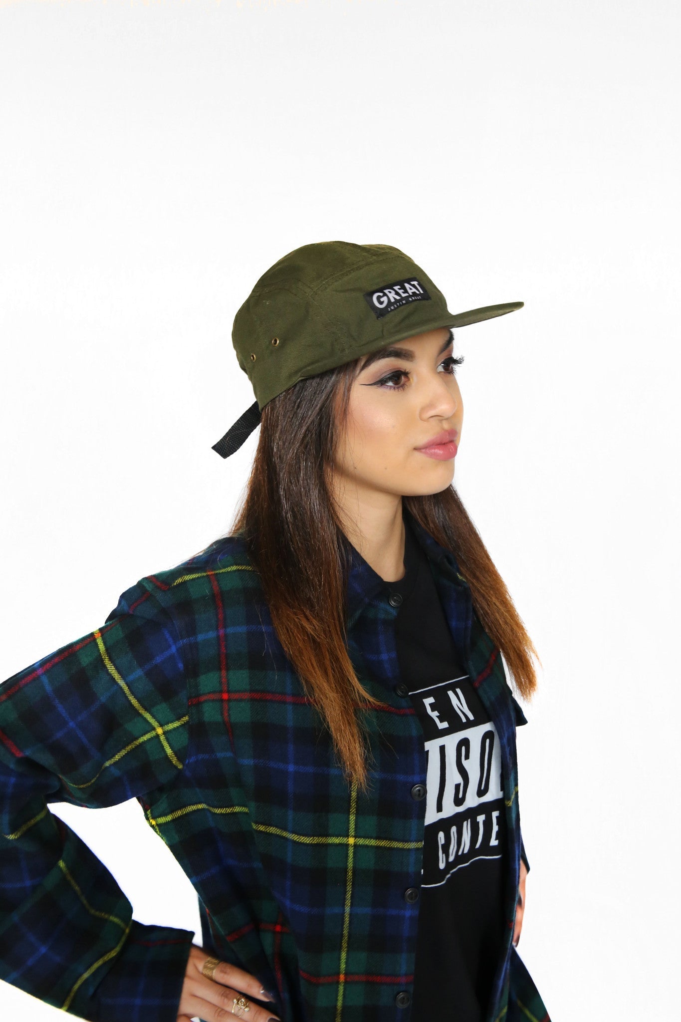 Canvas Five Panel Strapback Hat - Olive