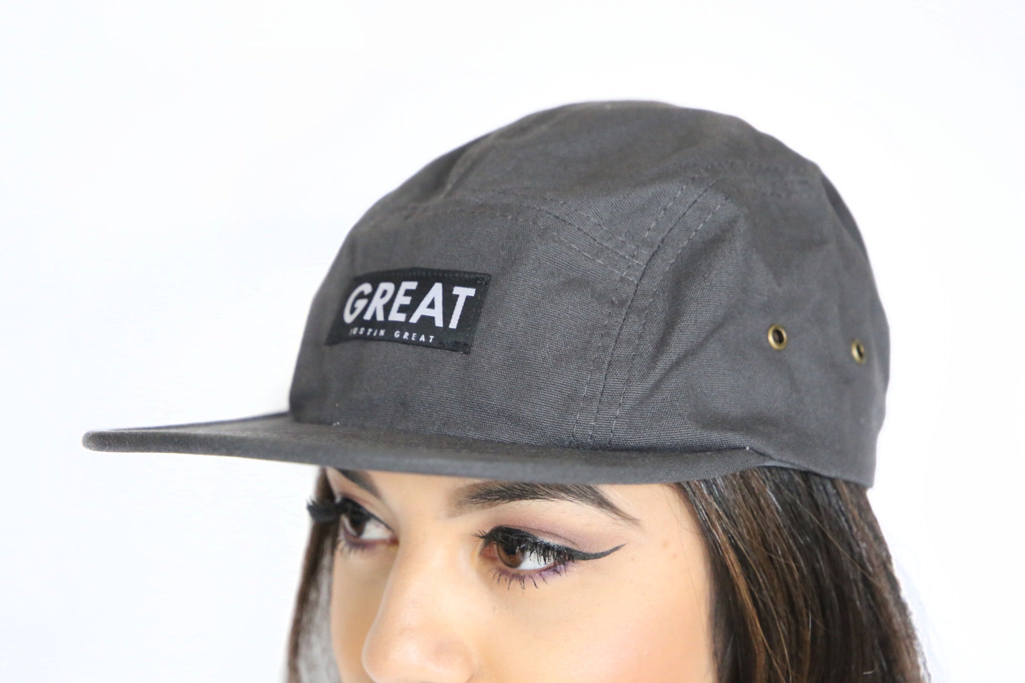 Canvas Five Panel Strapback Hat - Grey