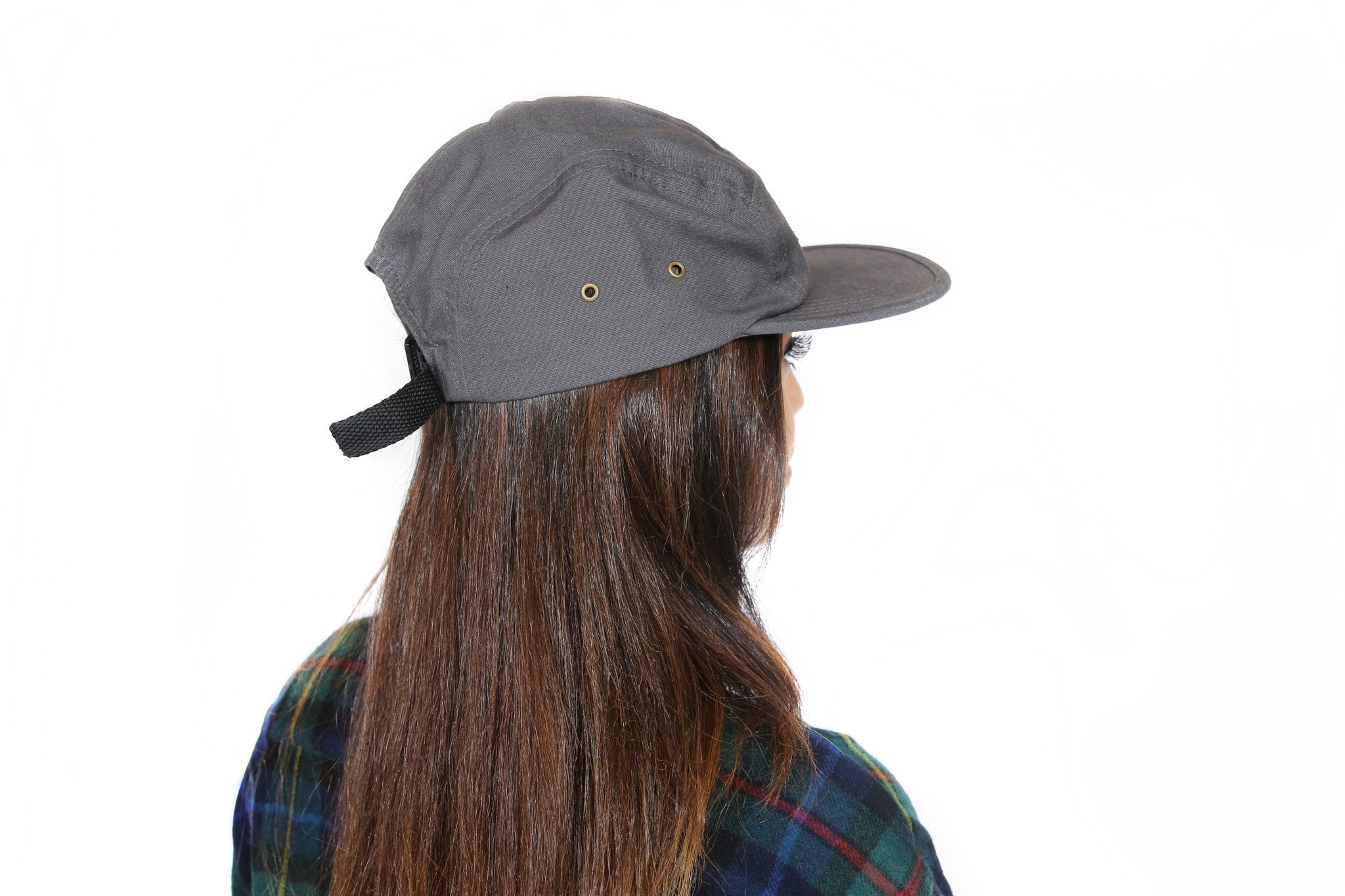Canvas Five Panel Strapback Hat - Grey