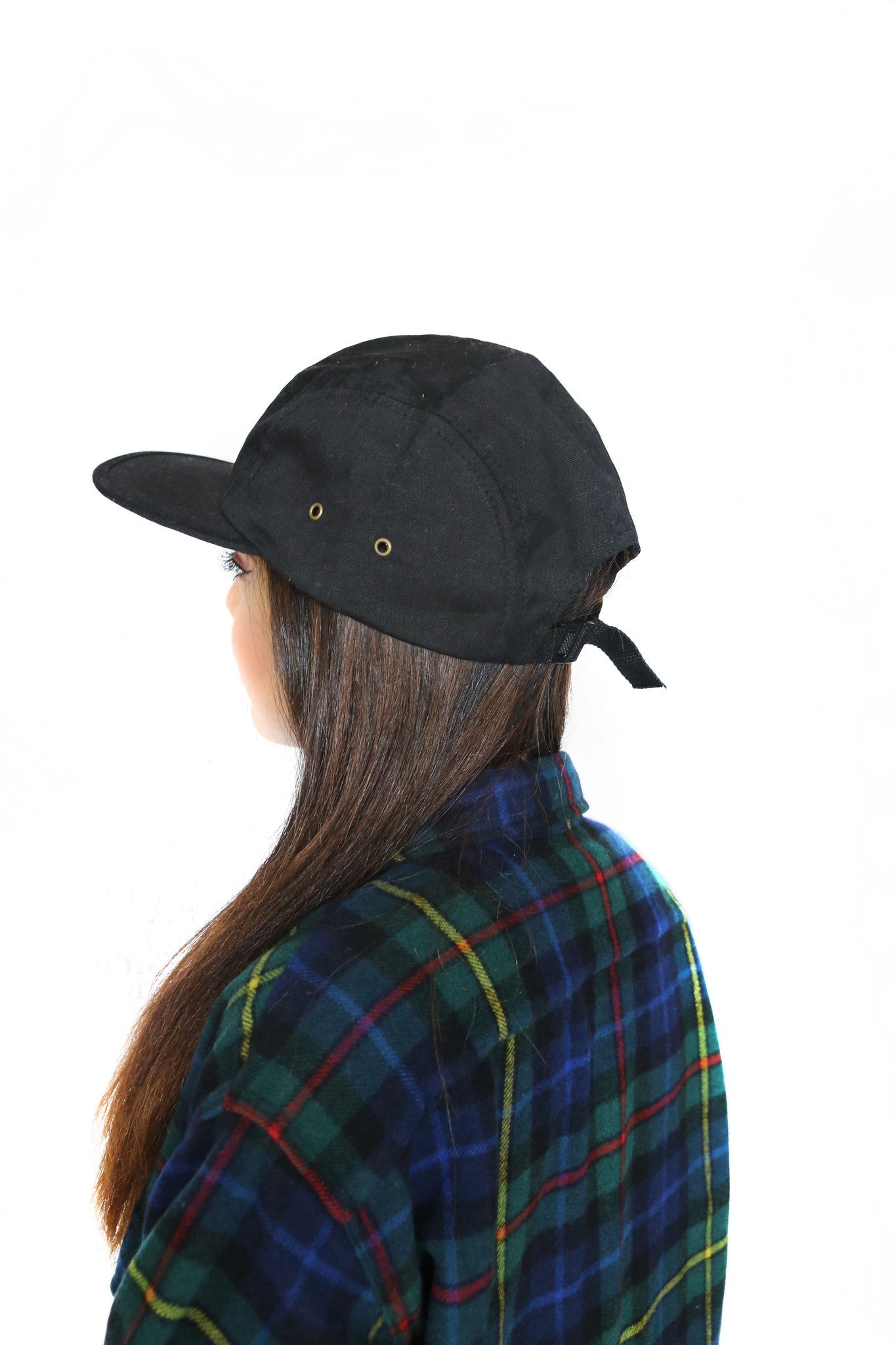 Canvas Five Panel Strapback Hat - Black