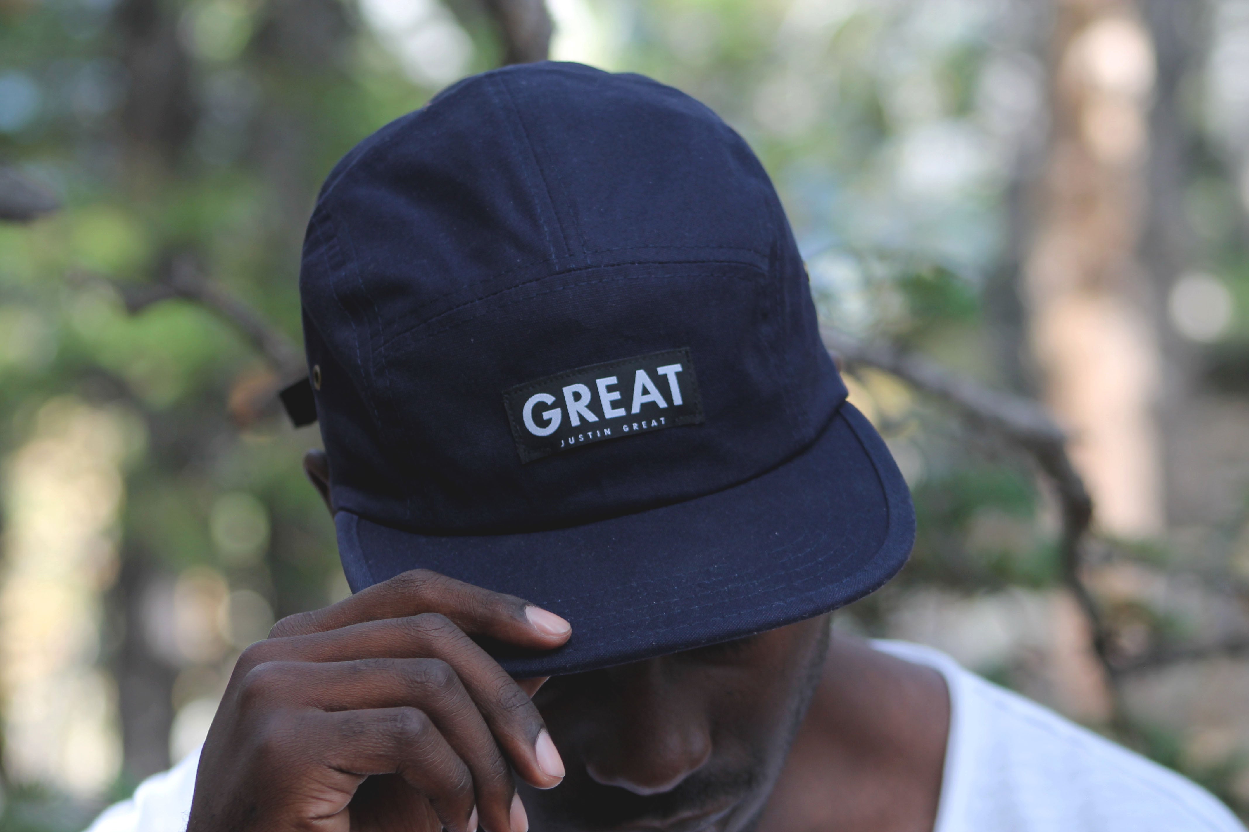Canvas Five Panel Strapback Hat - Navy