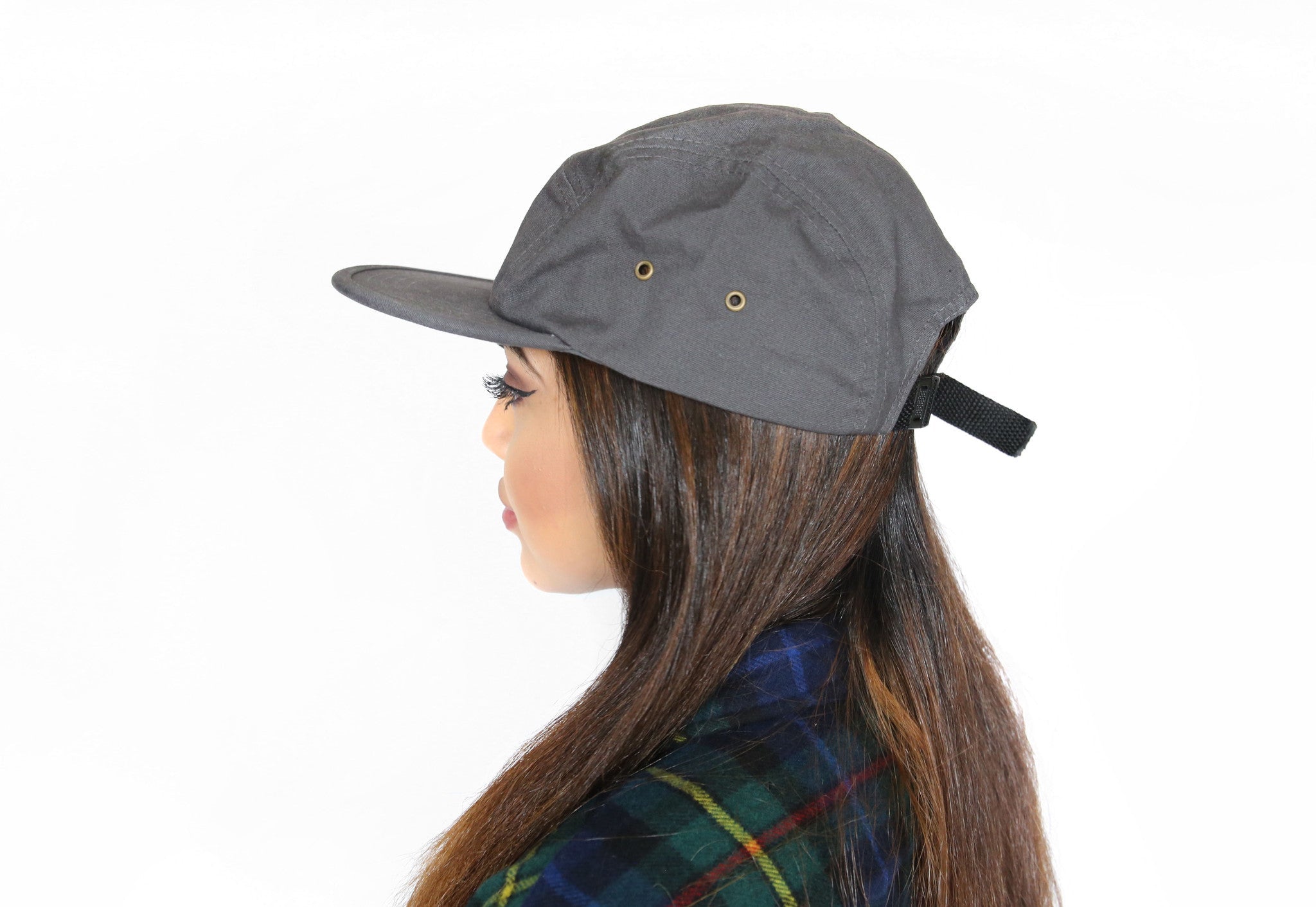 Canvas Five Panel Strapback Hat - Grey