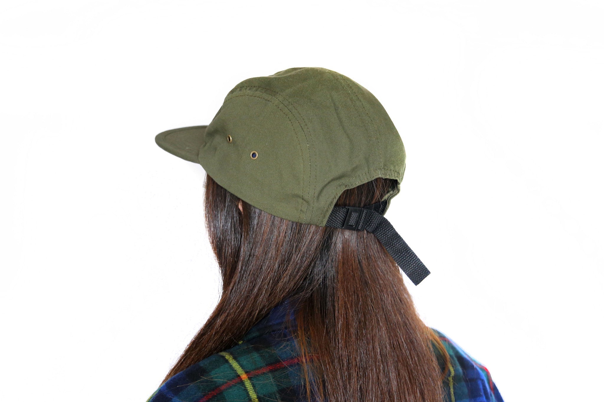 Canvas Five Panel Strapback Hat - Olive