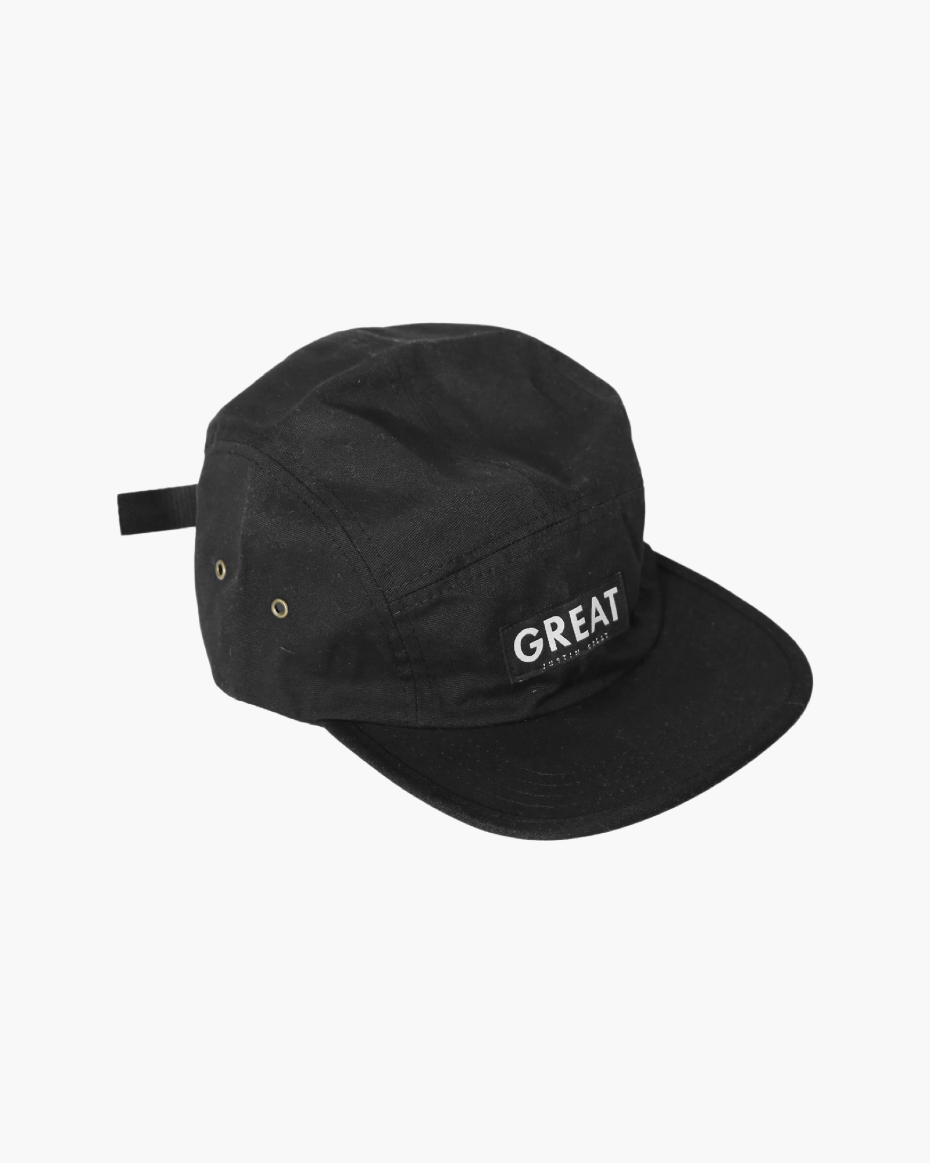 Canvas Five Panel Strapback Hat - Black