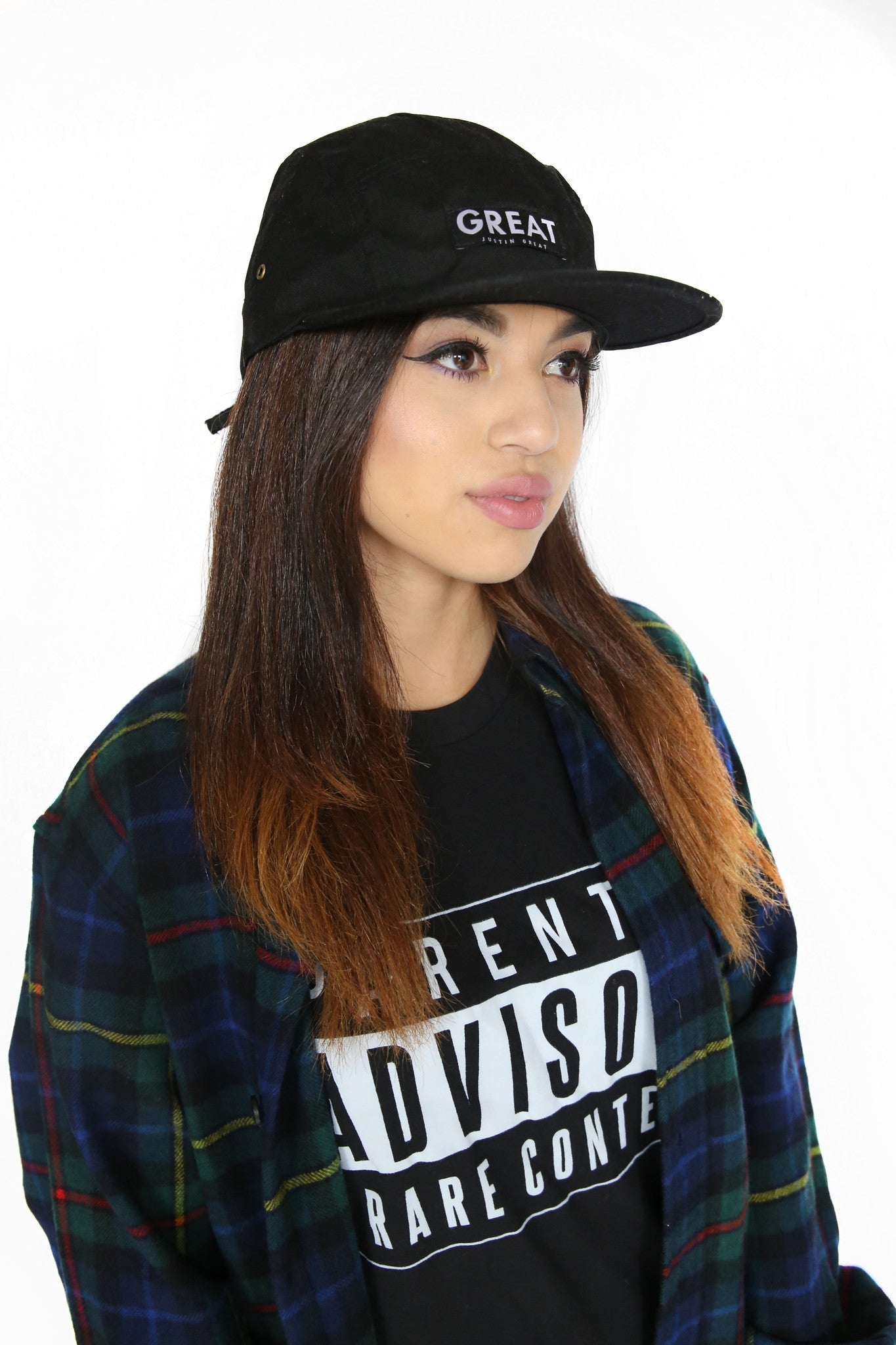 Canvas Five Panel Strapback Hat - Black