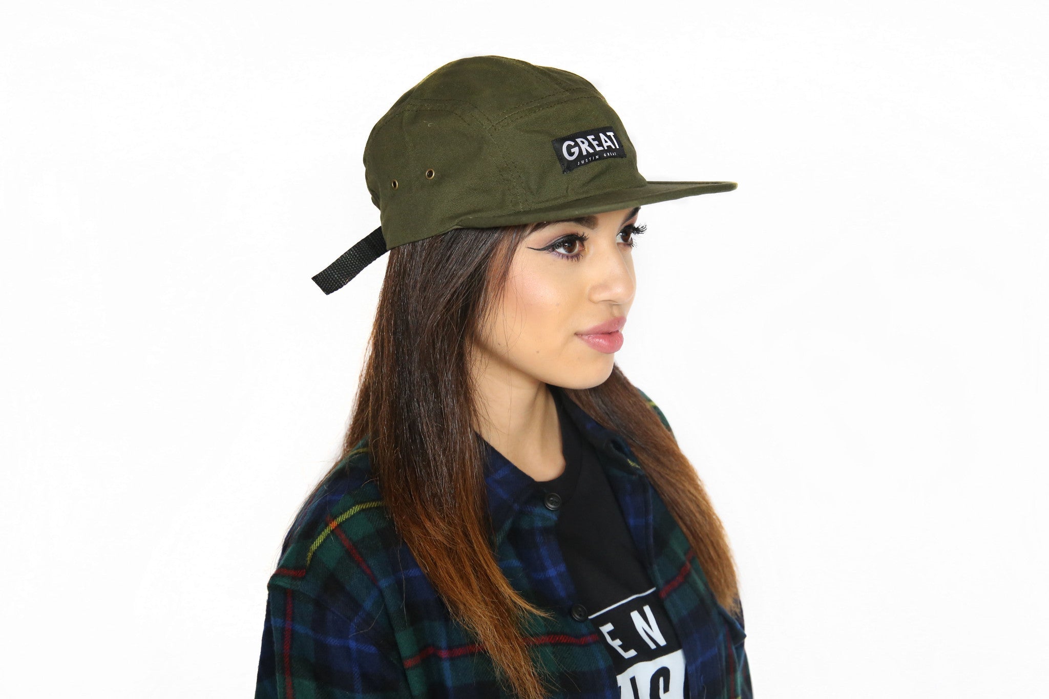 Canvas Five Panel Strapback Hat - Olive