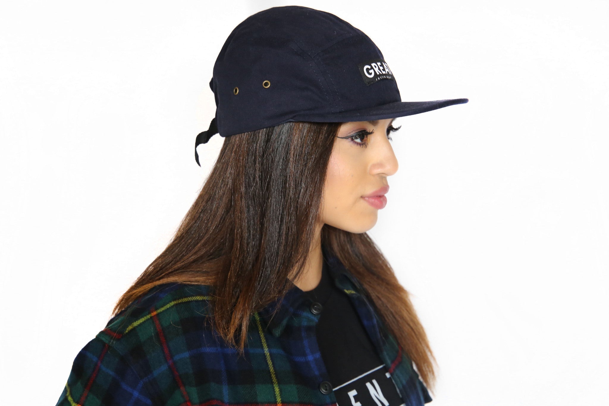 Canvas Five Panel Strapback Hat - Navy