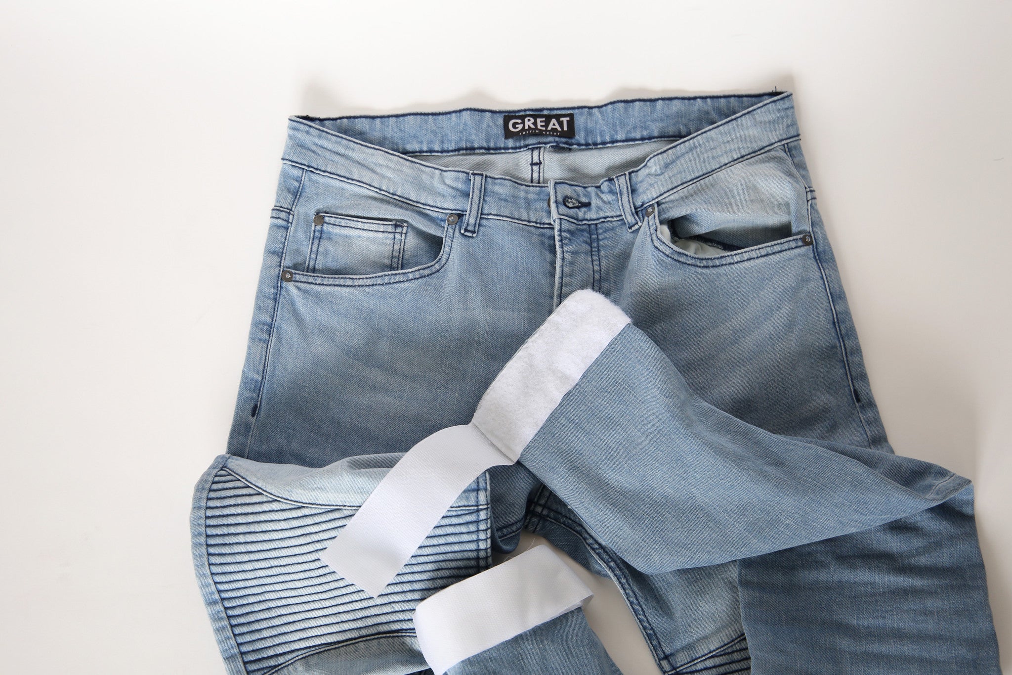 Slim Fit Auto-Taper Biker Jeans (Light Wash)